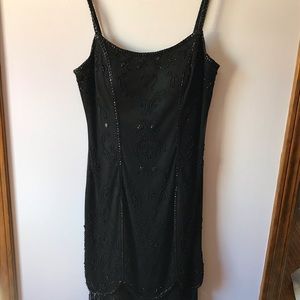 Black beaded cocktail dress